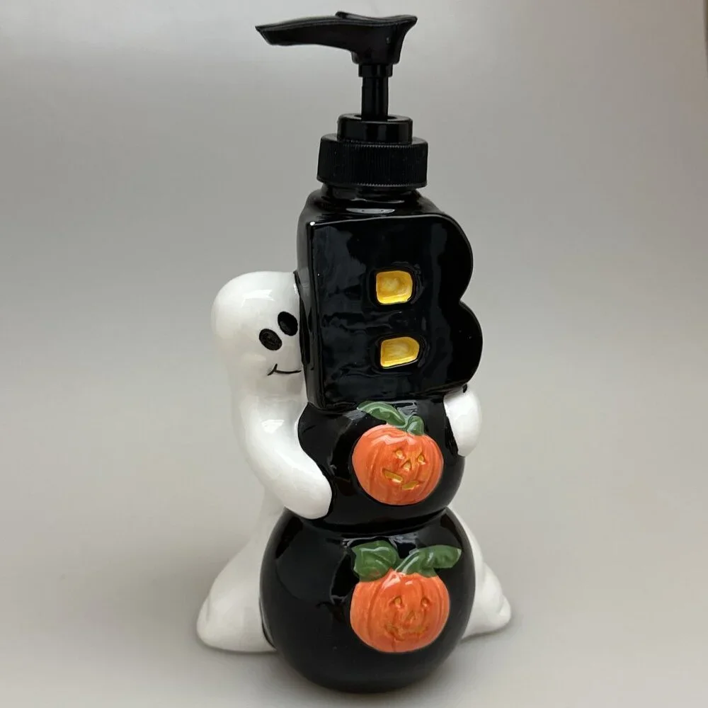 Vintage Halloween Ghost and Pumpkin Soap Dispenser
